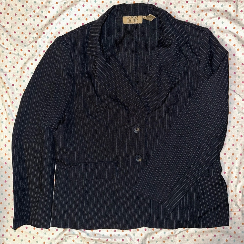 Lafont New York Women’s Black Pinstripe Blazer - Size 16 Notched Lapel